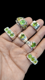 Real Peridot Stone Silver rings