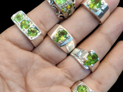Real Peridot Stone Silver rings