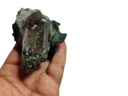 very rare smokey quartz combine with calcite stone