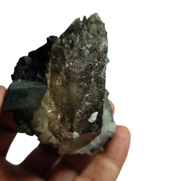 very rare smokey quartz combine with calcite stone from khp mine
